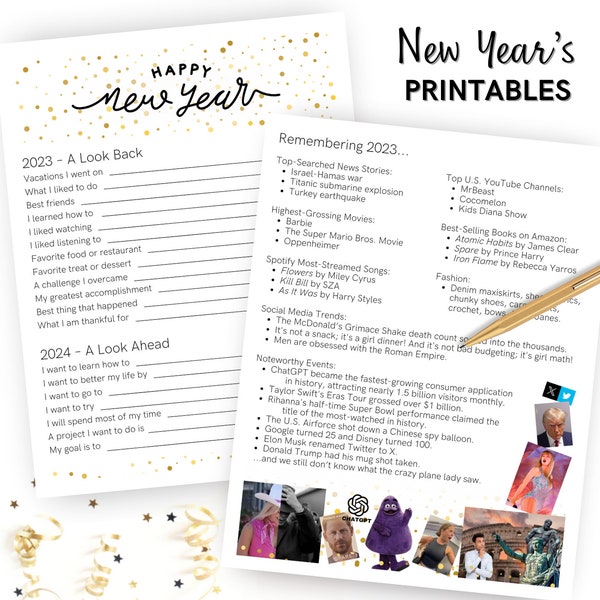 New Year's Eve Printable Time Capsule | 2023 Year In Review | 2024 Resolutions | Family Kids Reflections Party Activity NYE V2