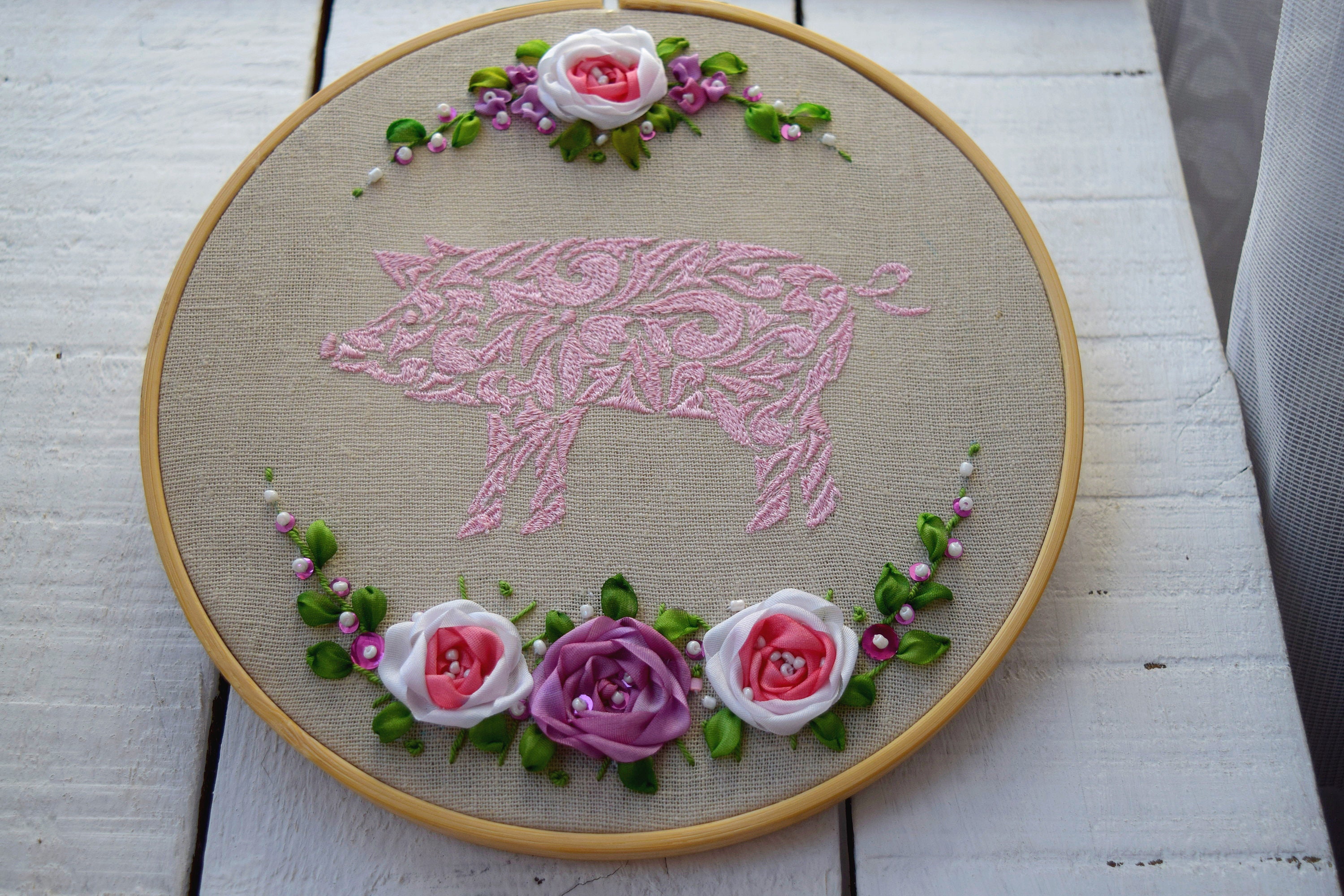 Embroidery hoop art pig decor hand embroidery cottagecore  etsy Embroidery hoop art pig decor hand embroidery cottagecore  etsy