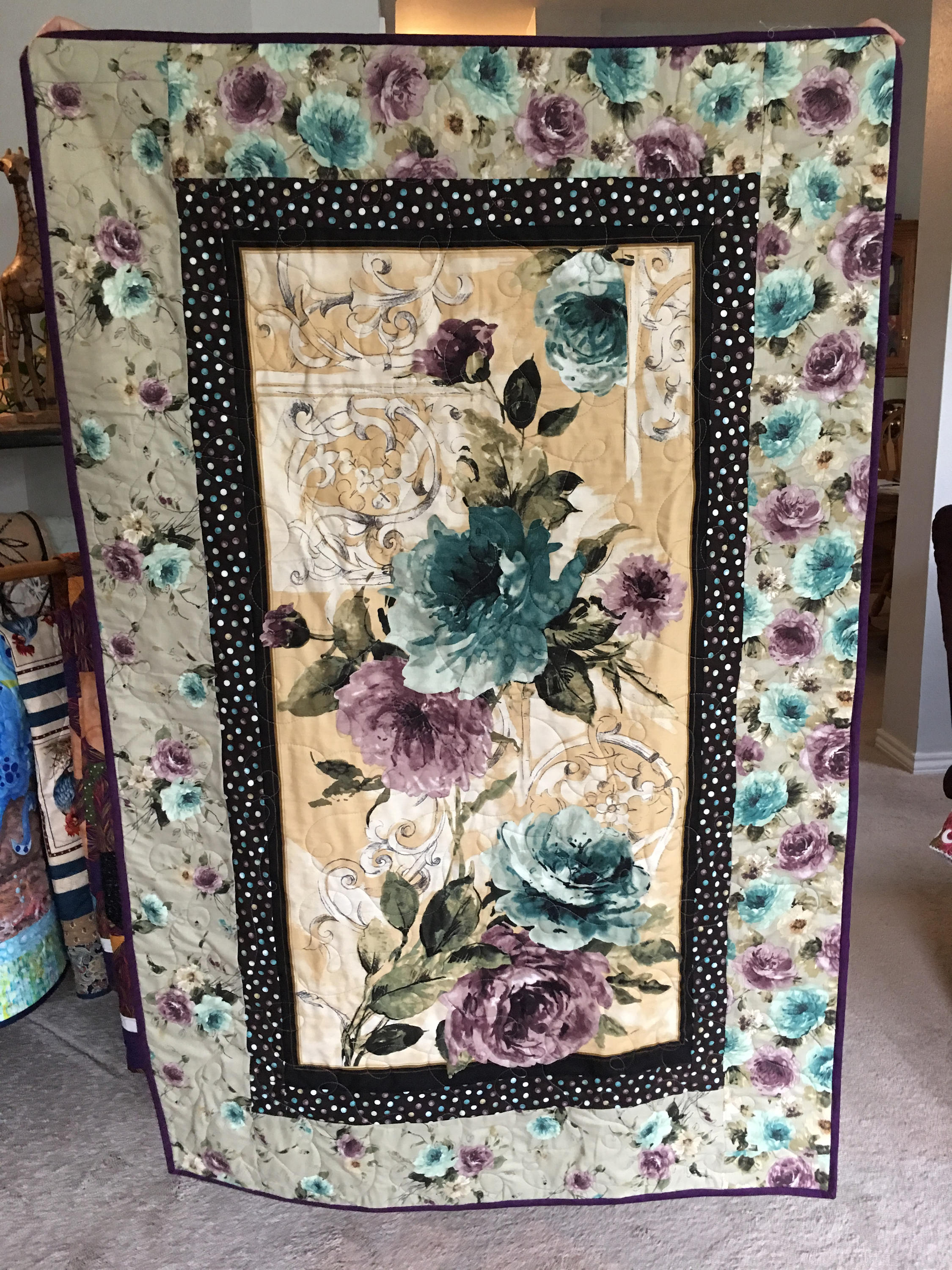 Lap Quilt Purple Floral or Wall Hanging 37 x 55 Etsy