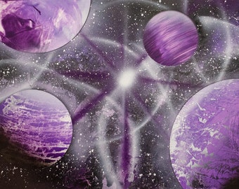 Purple Planets in Space - Etsy