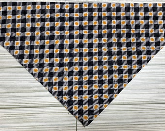 CUSTOM Fall/Halloween/Autumn Black and White Plaid with Pumpkins (Over the Collar) Dog Bandana