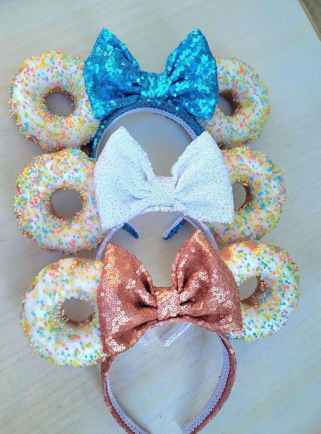 Glittering Donut Minnie Ears, Sequin Bow Headband - Etsy display picture 3