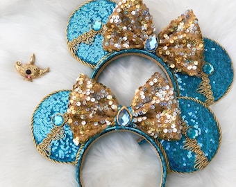 Princess Jasmine Ears, Arabian Nights, Turquoise Sequin Minnie Ears