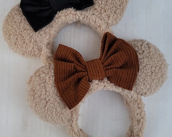 Sherpa Ears Headband with Corduroy Bow