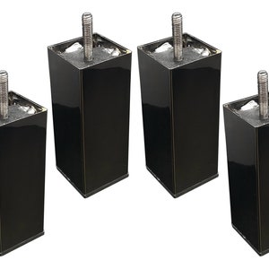 4 PC Square Shiny Black 5 Inch Furniture Legs Feet for Sofa Couch Cabinet Ottoman Vanity