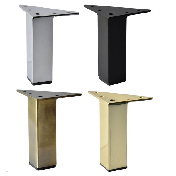 4PC 5 inch Straight Square Metal Furniture legs, Chrome, Black, Shiny Brass, Antique Brass Sofa Cabinet Bed Nightstand DIY Furniture feet