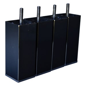 4 PC Square Shiny Black 5 Inch Furniture Legs Feet for Sofa Couch Cabinet Ottoman Vanity