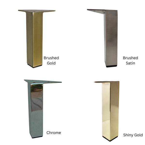 7"H Square Metal Furniture Legs Gold Chrome Satin Brushed Gold Bookshelf, Cabinet, Couch, Sofa Feet DIY Project Table Legs, 4 pcs Set