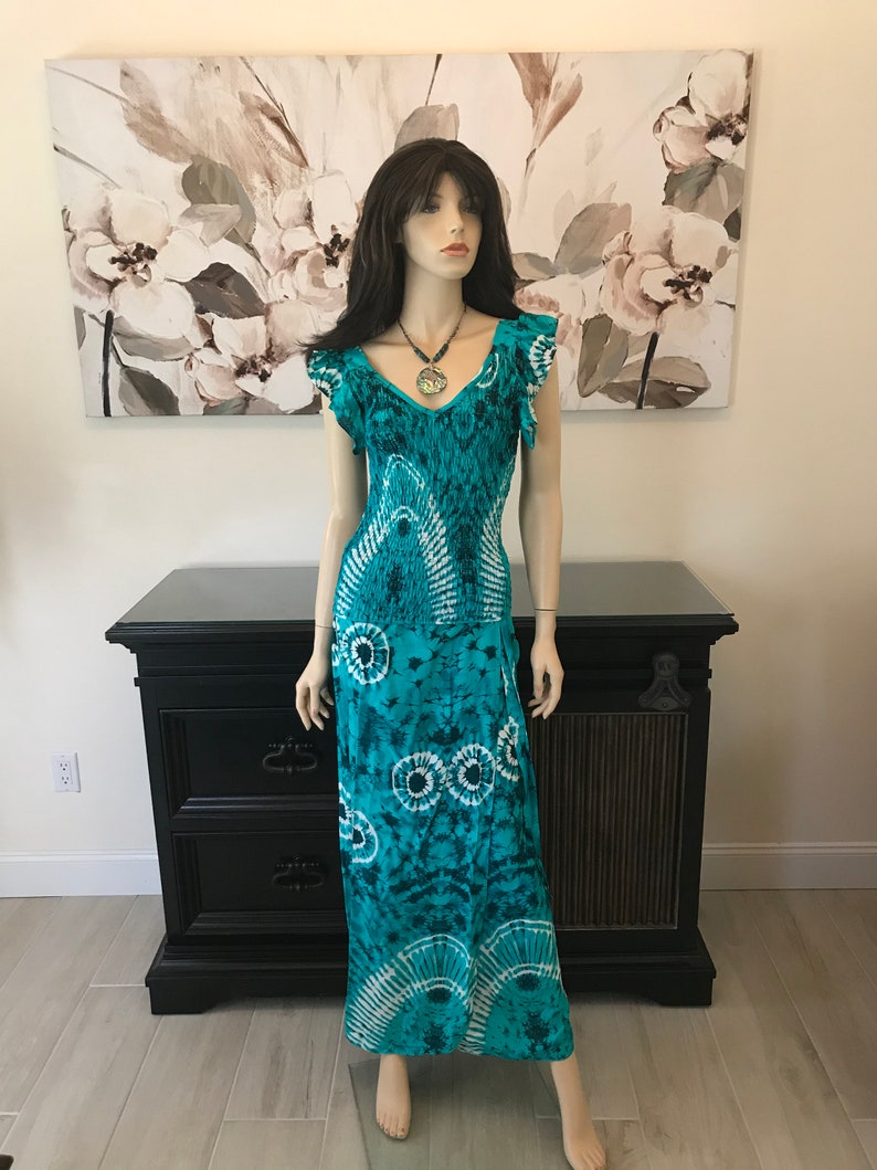 1980s Tie Dyed Batik Skirt /& Top by Shore Line~Ethnic Thailand~Wrap-a-Round~Shirred Tunic~Beach Wear Clothing~Bohemian Outfit~Sundress~