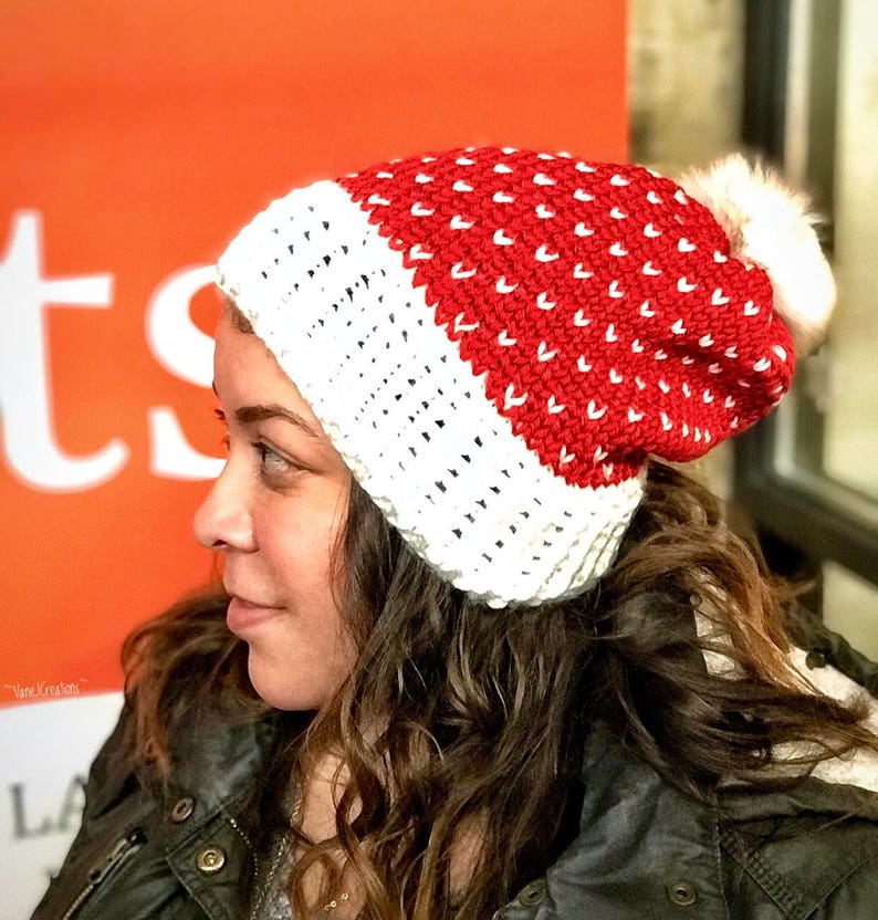 handmade hat winter hat ladies hat red and white hat Fair isle crochet hat Christmas hat handmade gifts