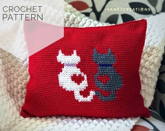 The Purrfect Love Pillow, Crochet Pattern, Valentine's Day, Valentines gifts, How To, DIY, Digital Download, Decor , Pillow, Cat Lover,