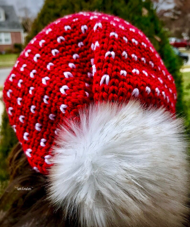 handmade hat winter hat ladies hat red and white hat Fair isle crochet hat Christmas hat handmade gifts