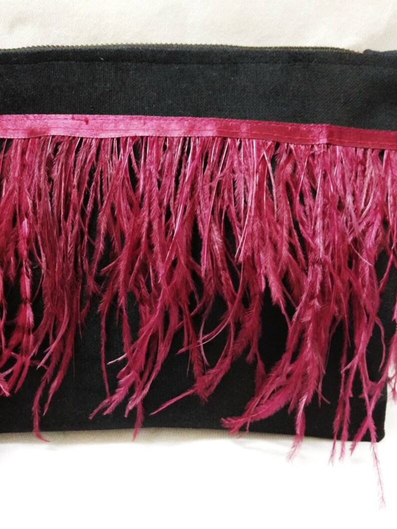 Black Velvet Evening Clutch Bag With Long Feathers Boholuxe Etsy