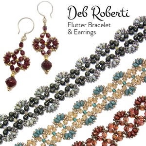 Flutter Bracelet and Earrings beaded pattern tutorial by Deb Roberti (digital download PDF pattern in English only)