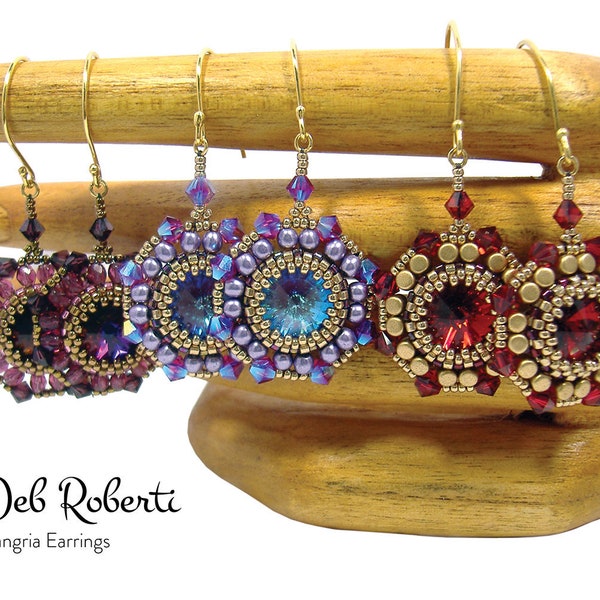 Sangria Earrings & Medallion beaded pattern tutorial by Deb Roberti (digital download PDF pattern in English only)