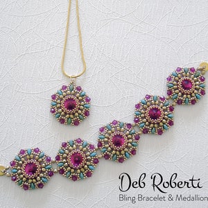 Bling Bracelet & Medallion beaded pattern tutorial by Deb Roberti (digital download PDF pattern in English only)