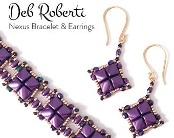 Nexus Bracelet and Earrings beaded pattern tutorial by Deb Roberti (digital download PDF pattern in English only)