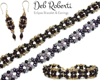 Eclipse Bracelet and Earrings beaded pattern tutorial by Deb Roberti (digital download PDF pattern in English only)