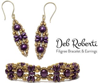 Filigree Bracelet & Earrings beaded pattern tutorial by Deb Roberti (digital download PDF pattern in English only)