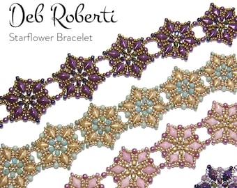 Starflower Bracelet beaded pattern tutorial by Deb Roberti (digital download PDF pattern in English only)