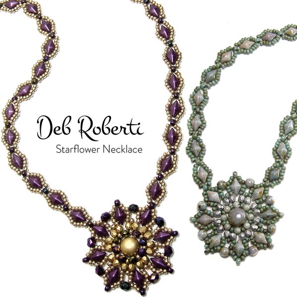 Starflower Necklace beaded pattern tutorial by Deb Roberti (digital download PDF pattern in English only)