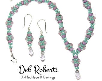 X-Necklace & Earrings beaded pattern tutorial by Deb Roberti (digital download PDF pattern in English only)