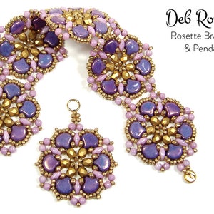 Rosette Bracelet & Pendant beaded pattern tutorial by Deb Roberti digital download PDF pattern in English only image 1