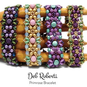 Primrose Bracelet beaded pattern tutorial by Deb Roberti (digital download PDF pattern in English only)