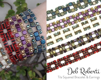 Tila Squared Bracelet & Earrings beaded pattern tutorial by Deb Roberti (digital download PDF pattern in English only)
