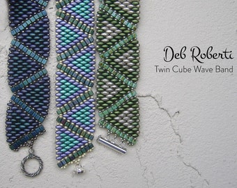 Twin Cube Wave Band beaded pattern tutorial by Deb Roberti (digital download PDF pattern in English only)