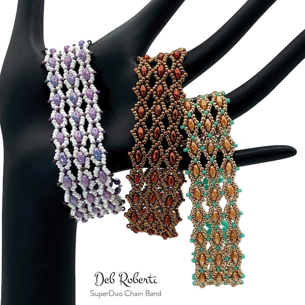 SuperDuo Chain Band beaded pattern tutorial by Deb Roberti (digital download PDF pattern in English only)