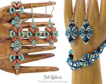 Paisley Bow Bracelet & Earrings beaded pattern tutorial by Deb Roberti (digital download PDF pattern in English only)