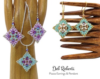 Piazza Earrings & Pendant beaded pattern tutorial by Deb Roberti (digital download PDF pattern in English only)