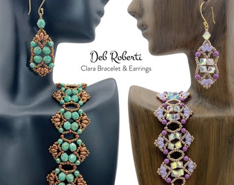 Clara Bracelet & Earrings beaded pattern tutorial by Deb Roberti (digital download PDF pattern in English only)