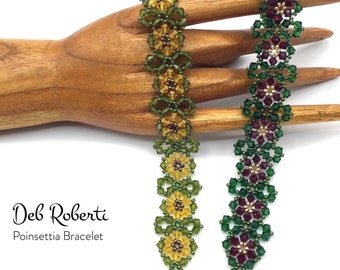 Poinsettia Bracelet beaded pattern tutorial by Deb Roberti (digital download PDF pattern in English only)