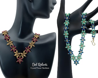 Crystal Flower Necklace beaded pattern tutorial by Deb Roberti (digital download PDF pattern in English only)