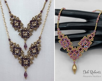 Alexandra Necklace beaded pattern tutorial by Deb Roberti (digital download PDF pattern in English only)