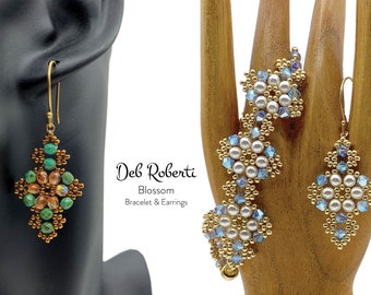 Blossom Bracelet & Earrings beaded pattern tutorial by Deb Roberti (digital download PDF pattern in English only)