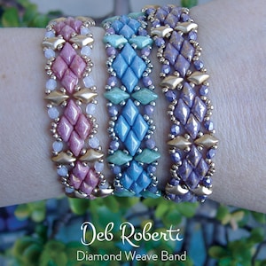 Diamond Weave Band beaded pattern tutorial by Deb Roberti (digital download PDF pattern in English only)