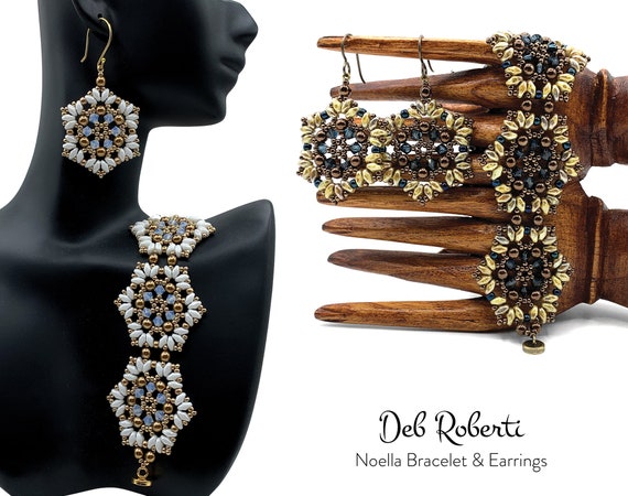 Noella Bracelet & Earrings Beaded Pattern Tutorial by Deb - Etsy