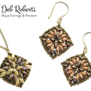 Maya Earrings & Pendant beaded pattern tutorial by Deb Roberti (digital download PDF pattern in English only)