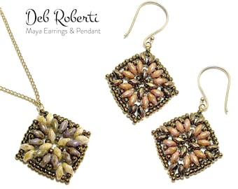 Maya Earrings & Pendant beaded pattern tutorial by Deb Roberti (digital download PDF pattern in English only)