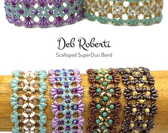 Scalloped SuperDuo Band Perlen Nähanleitung von Deb Roberti (digitaler Download PDF Nähanleitung nur in englischer Sprache)