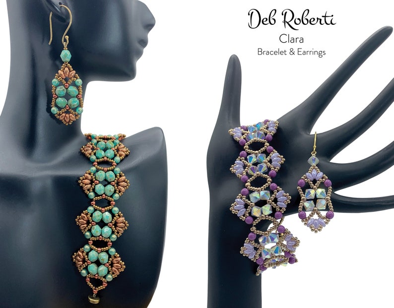 Clara Bracelet & Earrings beaded pattern tutorial by Deb Roberti digital download PDF pattern in English only image 9