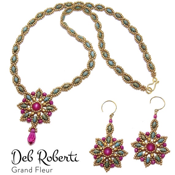Grand Fleur Necklace And Earring Beaded Pattern Tutorial By Deb Roberti