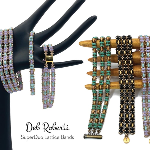 SuperDuo Lattice Bands beaded pattern tutorial by Deb Roberti (digital download PDF pattern in English only)