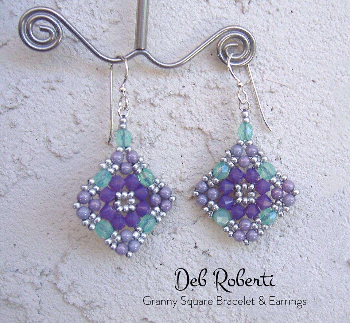 Granny Square Bracelet & Earrings Beaded Pattern Tutorial by Deb ...