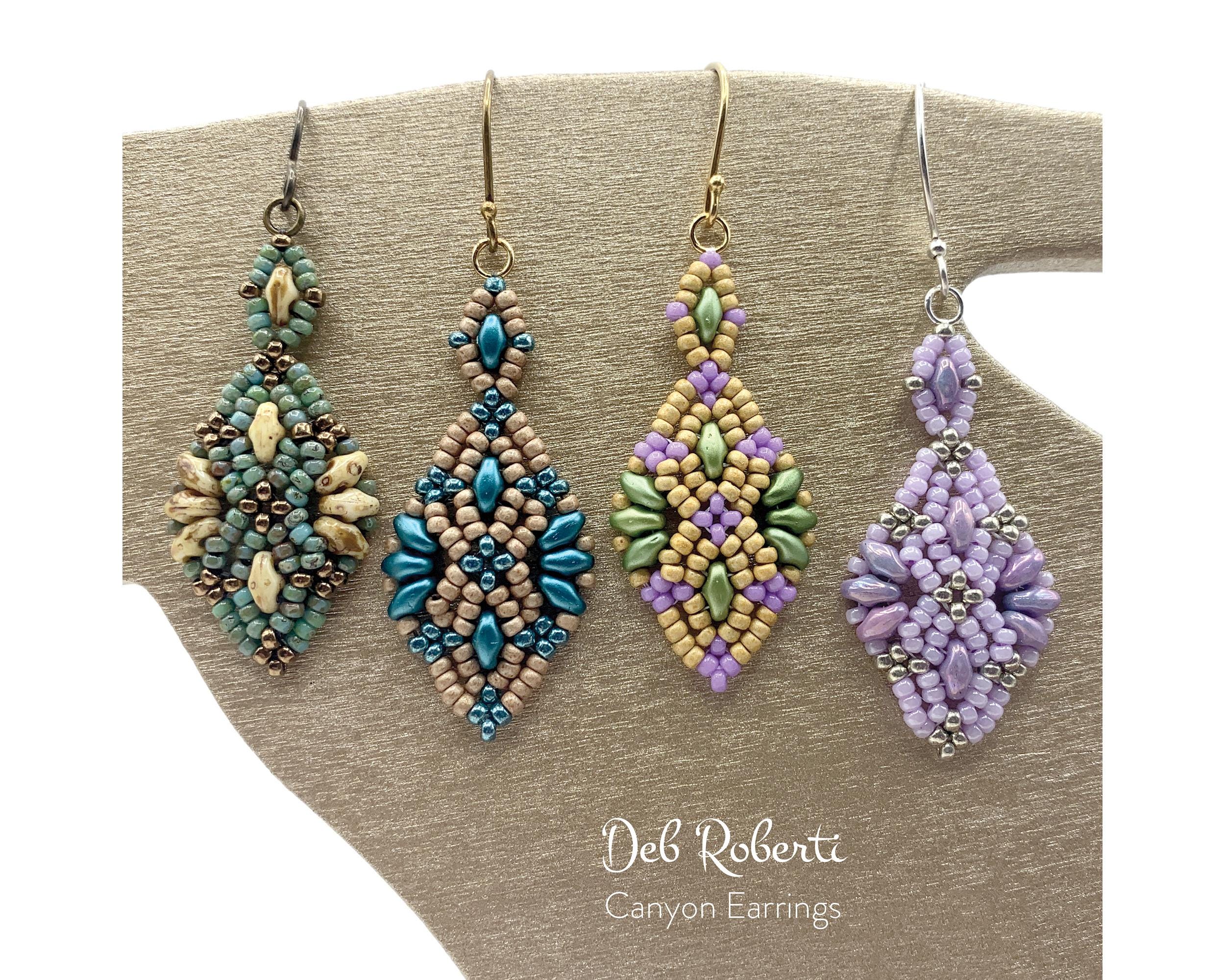 Deb Roberti による Canyon Earrings のビーズ パターン チュートリアル (デジタル ダウンロード PDF パターンは英語のみ)