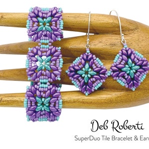 SuperDuo Tile Bracelet & Earrings beaded pattern tutorial by Deb Roberti (digital download PDF pattern in English only)