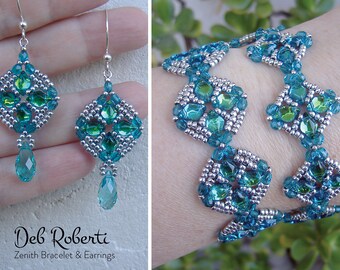 Zenith Bracelet & Earrings beaded pattern tutorial by Deb Roberti (digital download PDF pattern in English only)